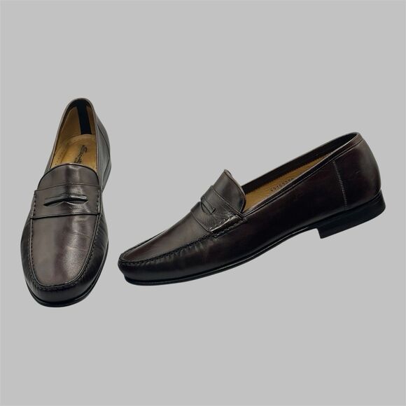 Santoni Dress Loafers 13D Dark Brown Leather Penny Luxury Business Made In Italy main image 13